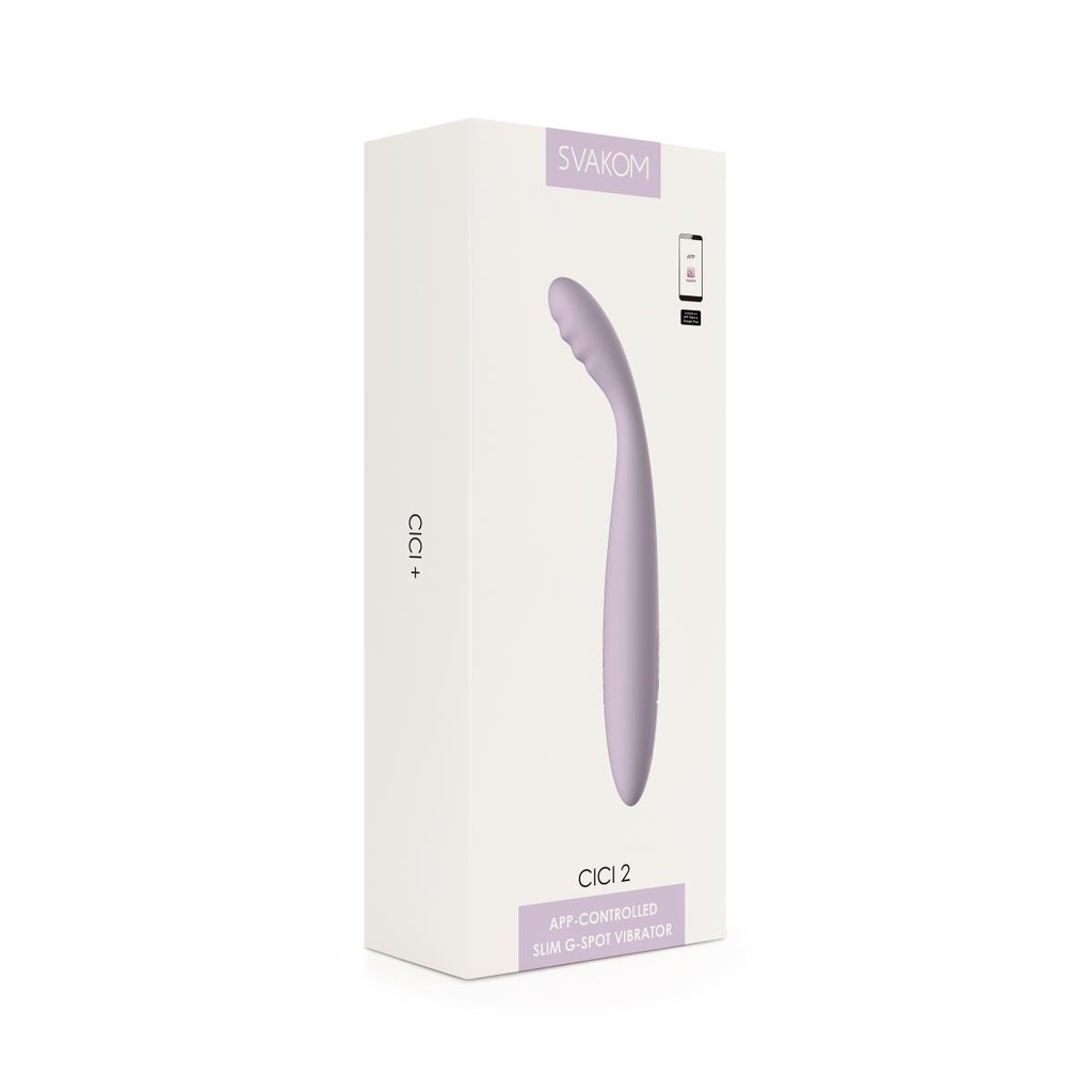 Vibromasseur point G fin & controlé via app & tête chauffante SVAKOM "Cici 2" - Lavande
