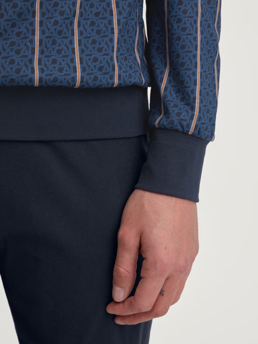 Pyjama long homme avec bord élastique 100% coton bio CALIDA "Relax Imprint" 47985 - Insignia Blue 407