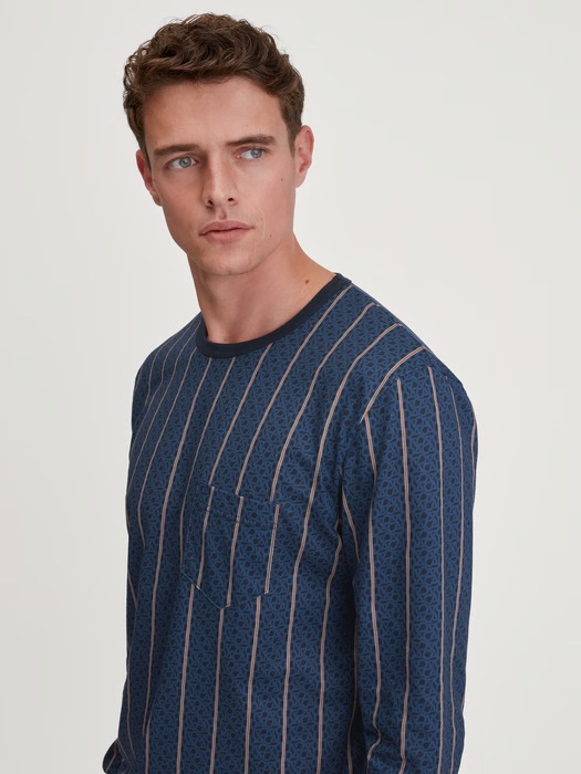 Pyjama long homme avec bord élastique 100% coton bio CALIDA "Relax Imprint" 47985 - Insignia Blue 407