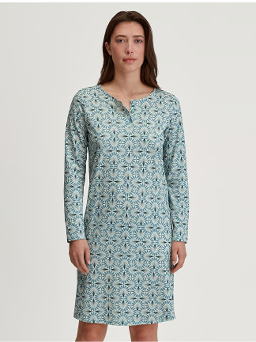 Chemise de nuit dame longues manches 100cm 100% coton bio CALIDA "Flower Nights" 36154 - Soft Green 603