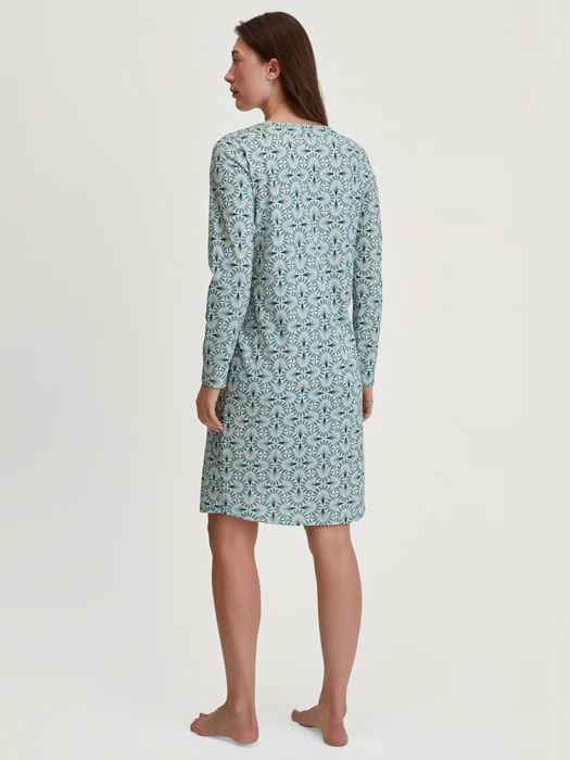 Chemise de nuit dame longues manches 100cm 100% coton bio CALIDA "Flower Nights" 36154 - Soft Green 603