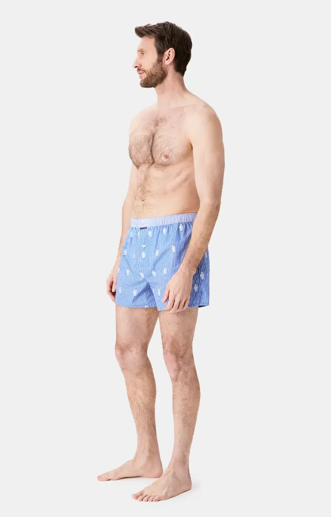 Caleçon américain homme avec maintien 100% coton bio ARTHUR "Le Club" CSP - Bleu Roi Pandastique 1189H25