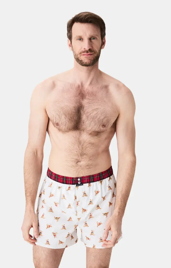 Caleçon américain homme avec maintien 100% coton bio ARTHUR "Le Club" CSP - Ivoire Old Teddy 1182H25