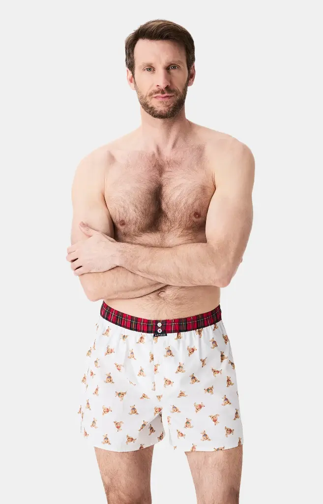 Caleçon américain homme avec maintien 100% coton bio ARTHUR "Le Club" CSP - Ivoire Old Teddy 1182H25