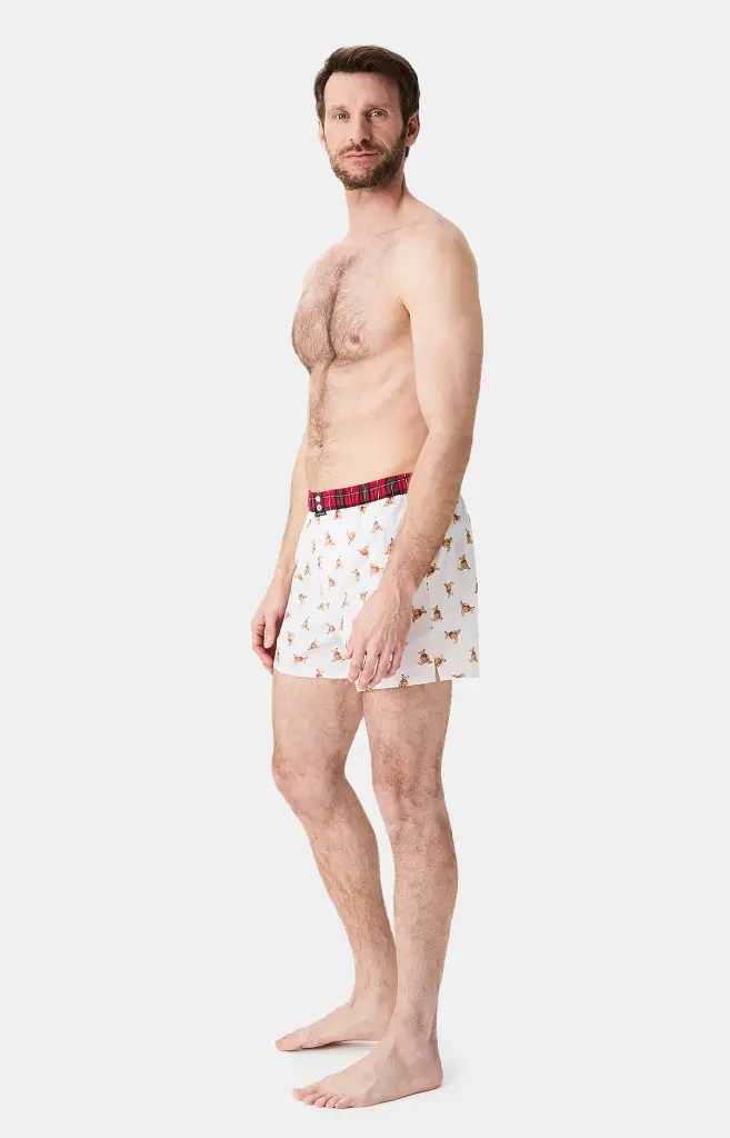 Caleçon américain homme avec maintien 100% coton bio ARTHUR "Le Club" CSP - Ivoire Old Teddy 1182H25