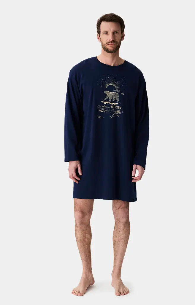 Chemise de nuit homme TU maxi T-shirt ARTHUR "Nuit Polaire" MSW - Marine POLAH25