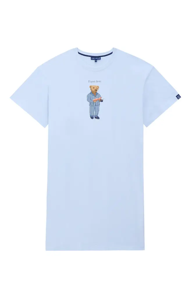 Chemise de nuit homme TU maxi T-shirt ARTHUR "Esprit Livre" MTU - Bleu Ciel BOOKH25