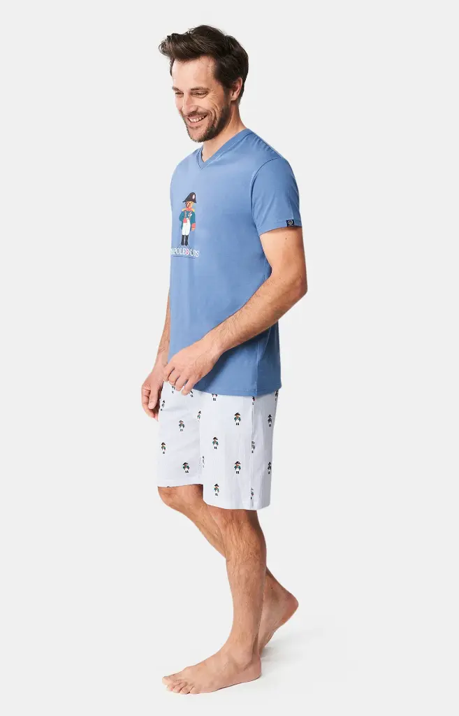 Pyjama short homme 100% coton bio ARTHUR "Napoléours" PAU - Bleu NAPOPMT