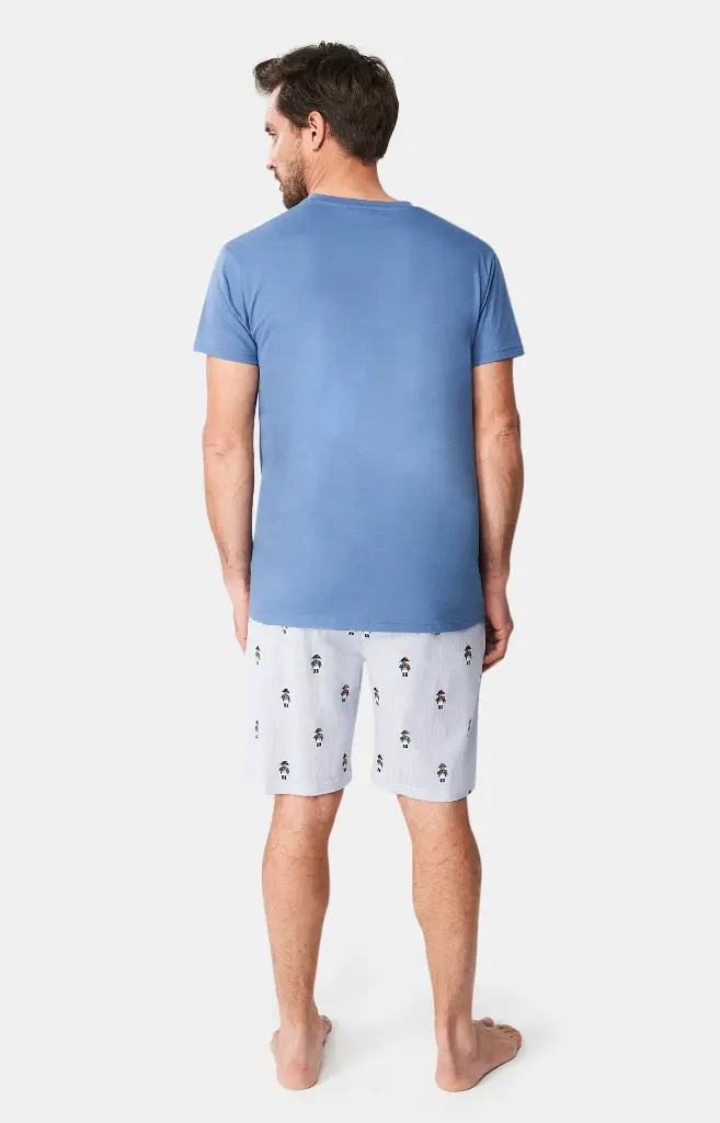 Pyjama short homme 100% coton bio ARTHUR "Napoléours" PAU - Bleu NAPOPMT