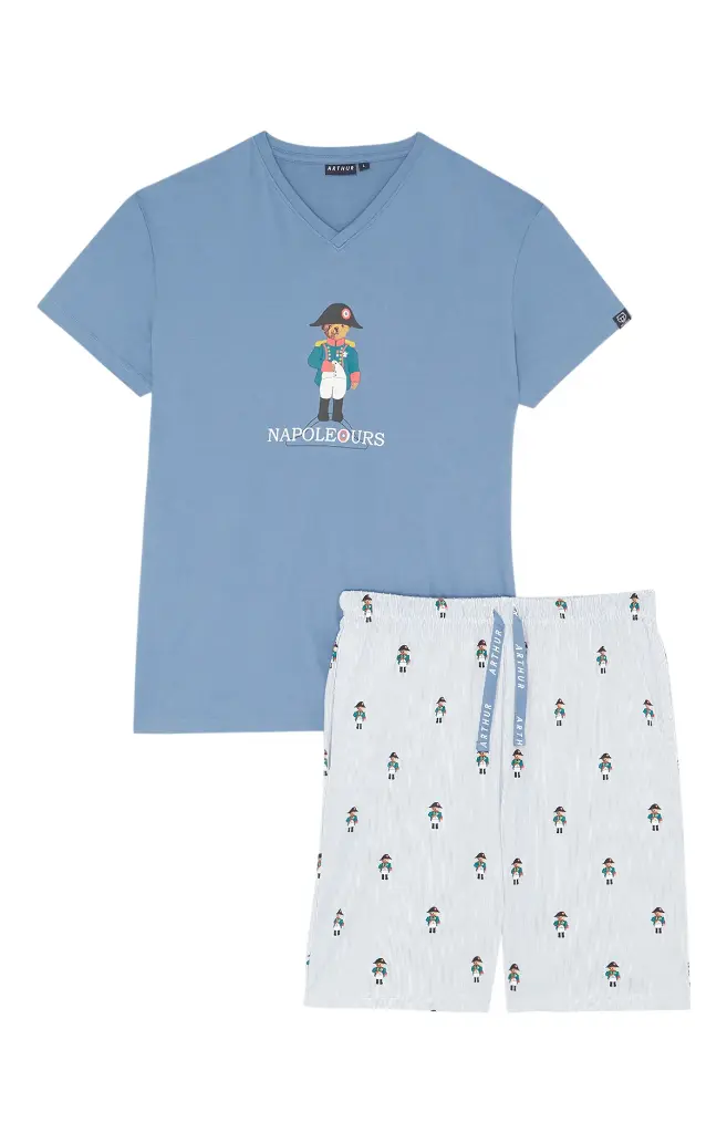 Pyjama short homme 100% coton bio ARTHUR "Napoléours" PAU - Bleu NAPOPMT