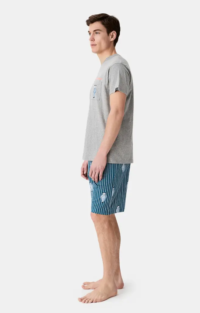 Pyjama short homme 100% coton bio ARTHUR "Pandastique" PAU - Canard PANDH25