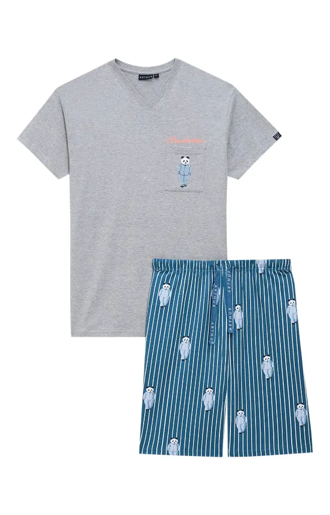 Pyjama short homme 100% coton bio ARTHUR "Pandastique" PAU - Canard PANDH25