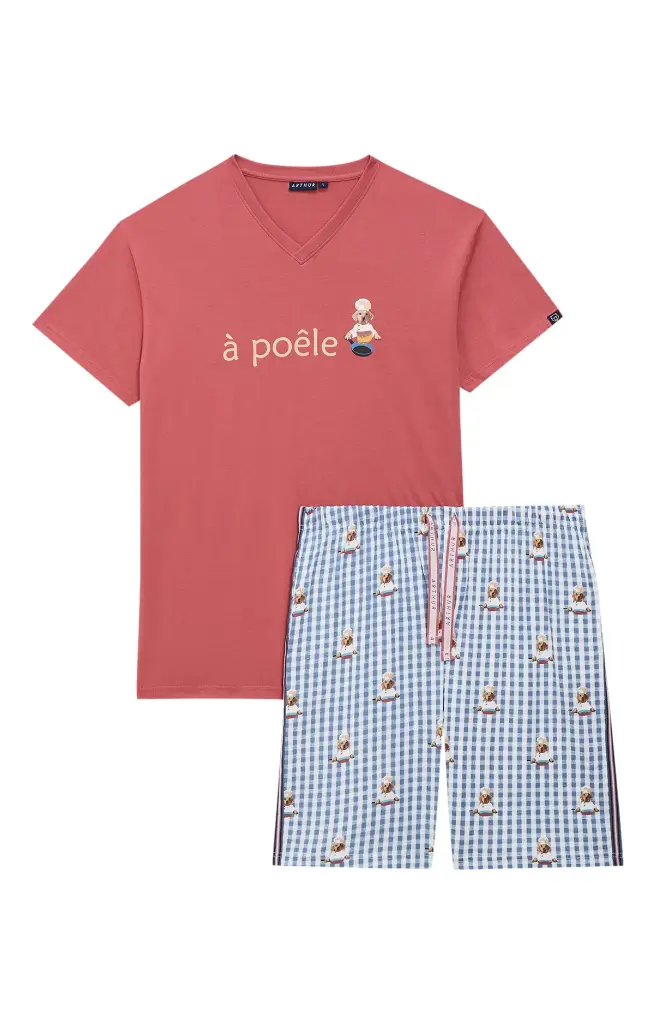 Pyjama short homme 100% coton bio ARTHUR "A poêle" PAU - Gris CHEFH25