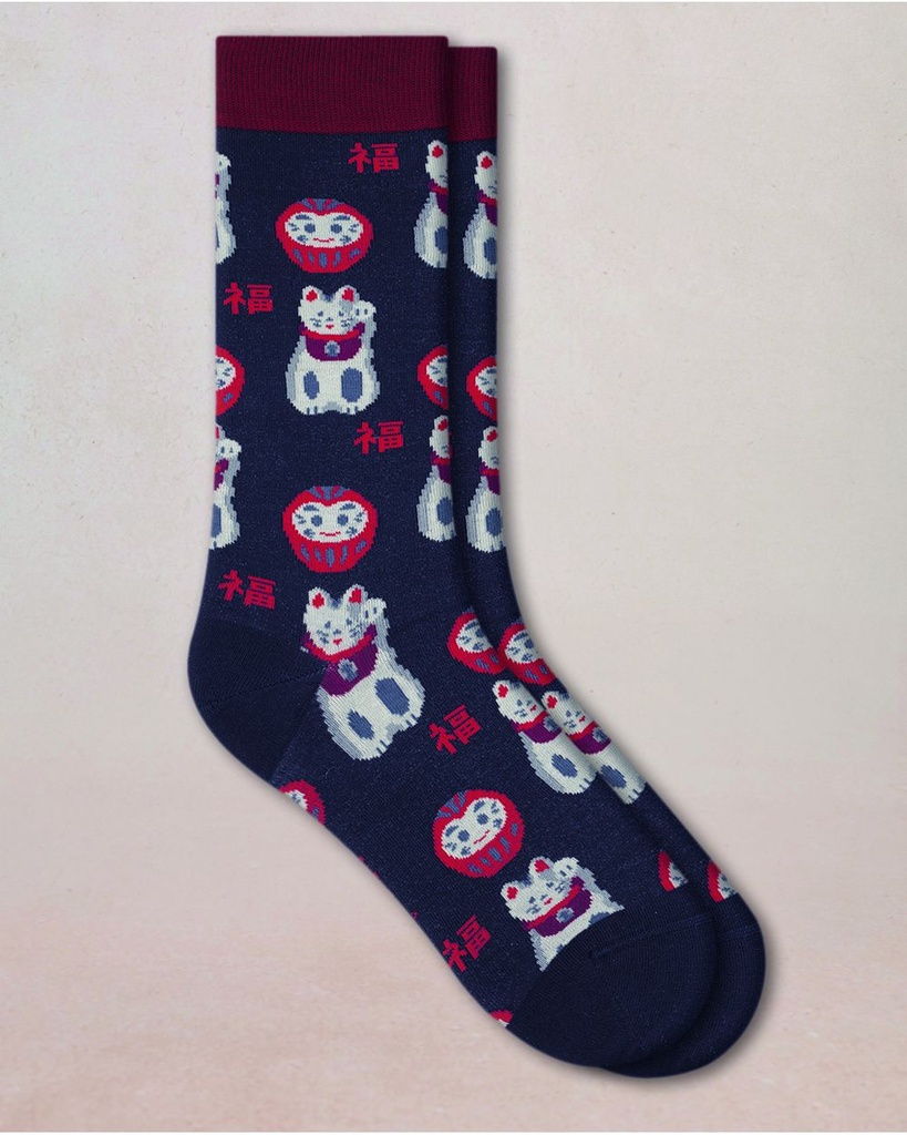 Chaussettes homme fantaisies coton BLEU FORET "Porte-Bonheur" HBU7103 - Encre JI8 