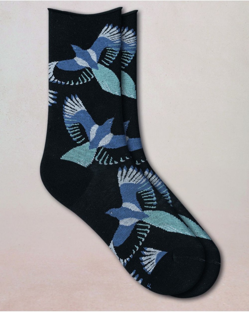 Chaussettes dame BLEU FORET "Veloutées Oiseaux" FBU6576 - Noir AR5