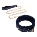 Collier & laisse pour jeux bondage SPORTSHEETS "Cougar Fur Collar & Leash" 116844 - Blue