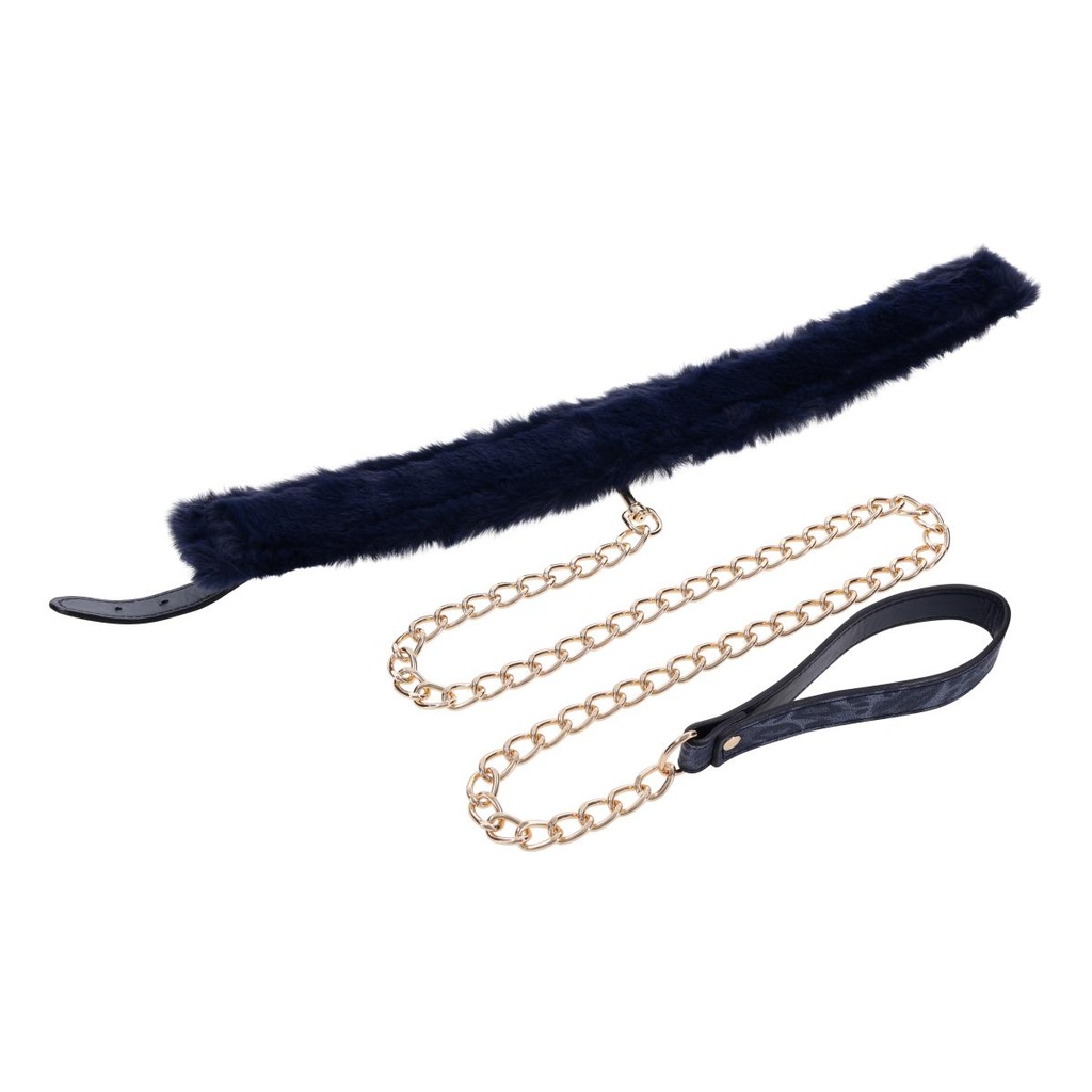 Collier & laisse pour jeux bondage SPORTSHEETS "Cougar Fur Collar & Leash" 116844 - Blue