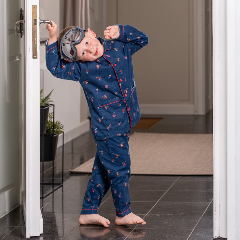 Pyjama enfant en flanelle JUSQU'AU LEVER DU JOUR "Skieurs" 25HPSK - Bleu Nuit 