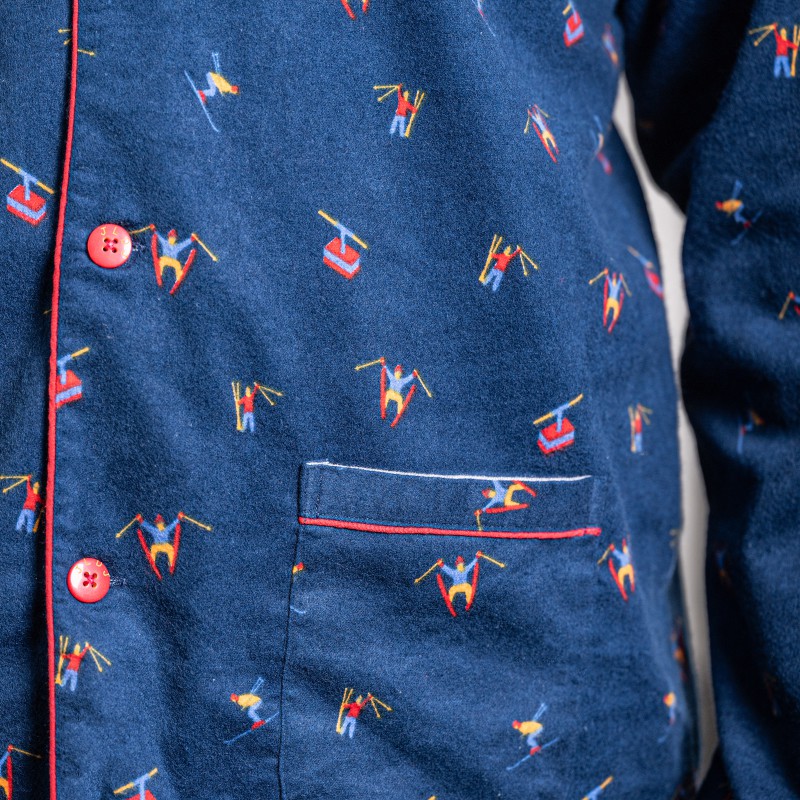Pyjama adulte en flanelle JUSQU'AU LEVER DU JOUR "Skieurs" 25HPSK - Bleu Nuit