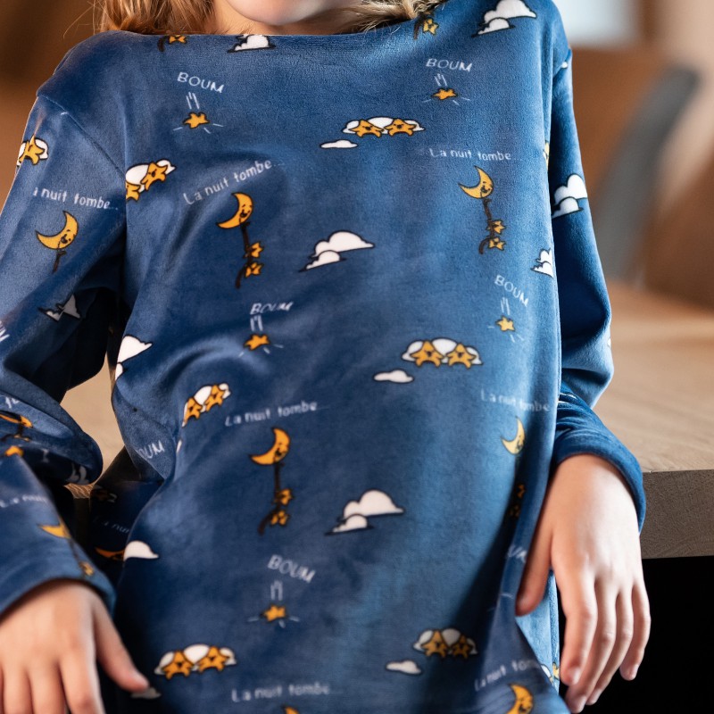 Pyjama enfant polaire JUSQU'AU LEVER DU JOUR "La Nuit Tombe" 25HPNT - Bleu Nuit