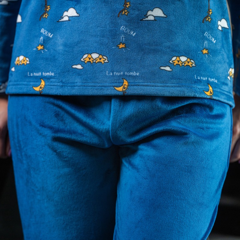Pyjama adulte polaire JUSQU'AU LEVER DU JOUR "La Nuit Tombe" 25HPNT - Bleu Nuit