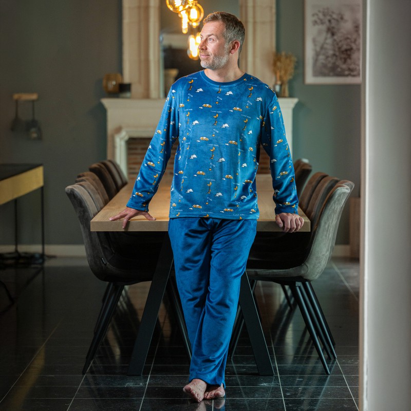 Pyjama adulte polaire JUSQU'AU LEVER DU JOUR "La Nuit Tombe" 25HPNT - Bleu Nuit