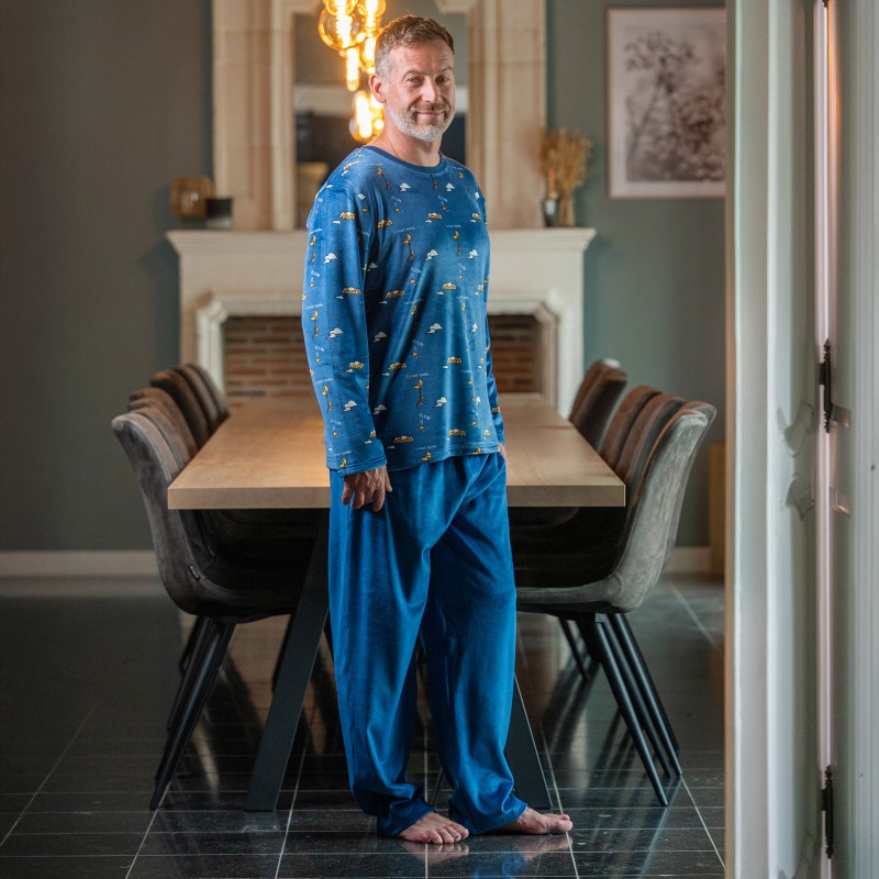 Pyjama adulte polaire JUSQU'AU LEVER DU JOUR "La Nuit Tombe" 25HPNT - Bleu Nuit