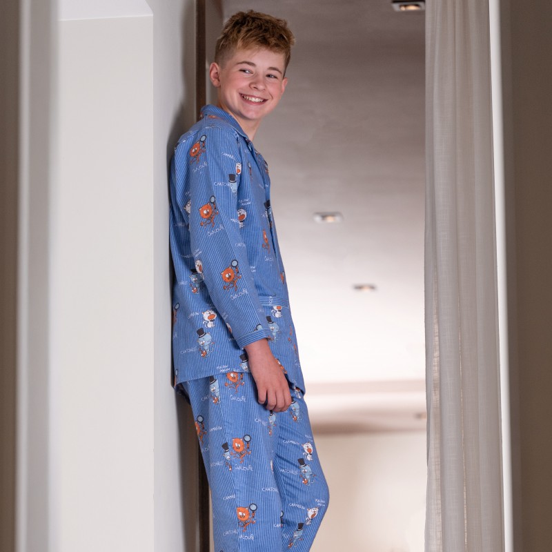 Pyjama enfant en flanelle JUSQU'AU LEVER DU JOUR "Chamallow" 25HPCL - Bleu 