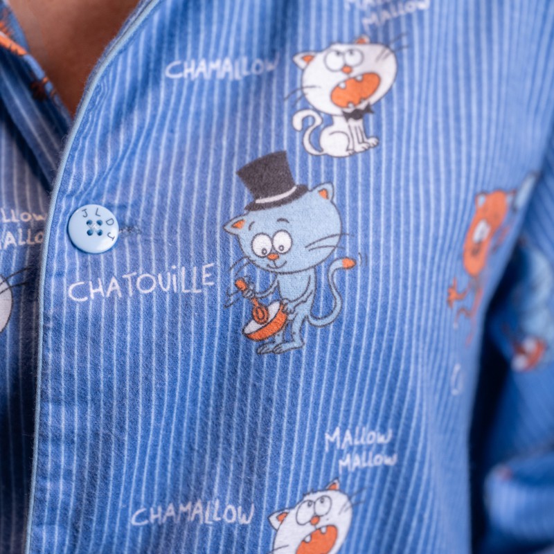 Pyjama adulte en flanelle JUSQU'AU LEVER DU JOUR "Chamallow" 25HPCL - Bleu