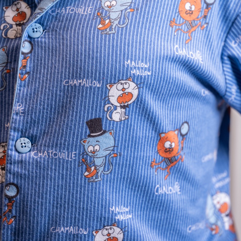 Pyjama adulte en flanelle JUSQU'AU LEVER DU JOUR "Chamallow" 25HPCL - Bleu