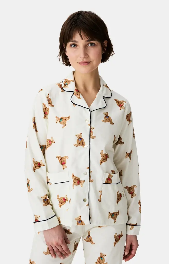 Pyjama long femme boutonné 100%coton pilou ARTHUR "Old Teddy" PPF - Ivoire OLDTH25