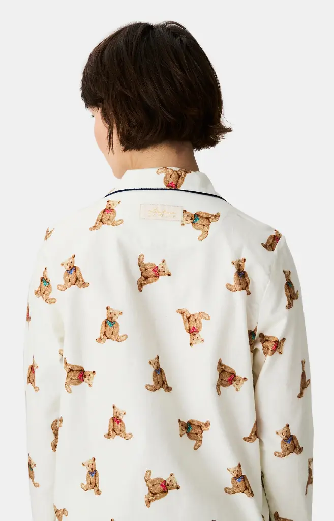 Pyjama long femme boutonné 100%coton pilou ARTHUR "Old Teddy" PPF - Ivoire OLDTH25