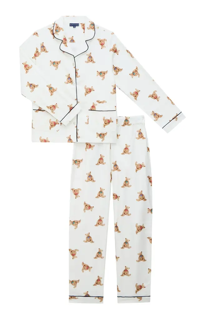 Pyjama long femme boutonné 100%coton pilou ARTHUR "Old Teddy" PPF - Ivoire OLDTH25