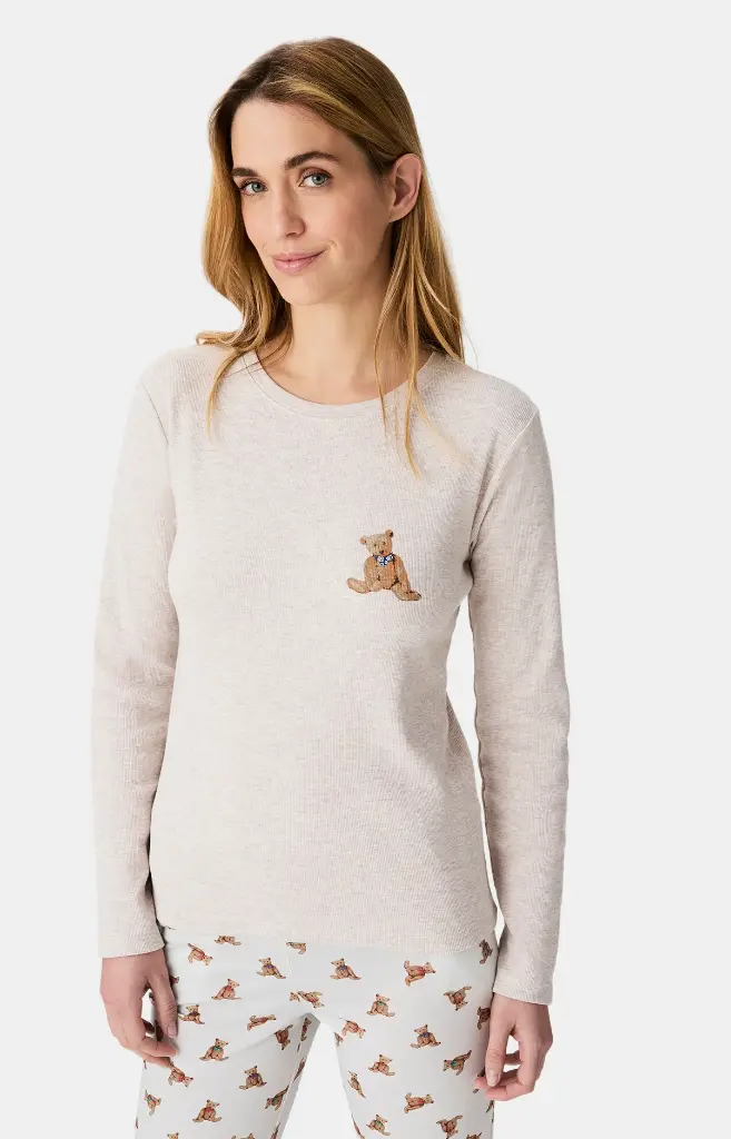 Pyjama long femme coton bio ARTHUR "Old Teddy" BAH - Ivoire OLDTH25
