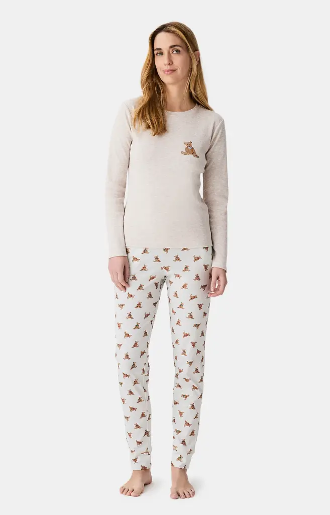 Pyjama long femme coton bio ARTHUR "Old Teddy" BAH - Ivoire OLDTH25