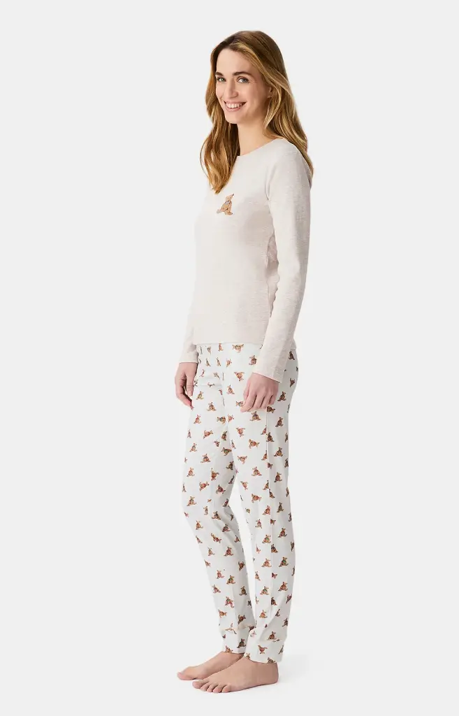 Pyjama long femme coton bio ARTHUR "Old Teddy" BAH - Ivoire OLDTH25