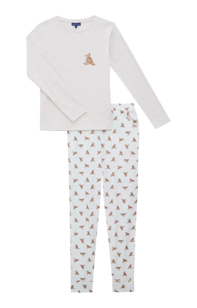 Pyjama long femme coton bio ARTHUR "Old Teddy" BAH - Ivoire OLDTH25