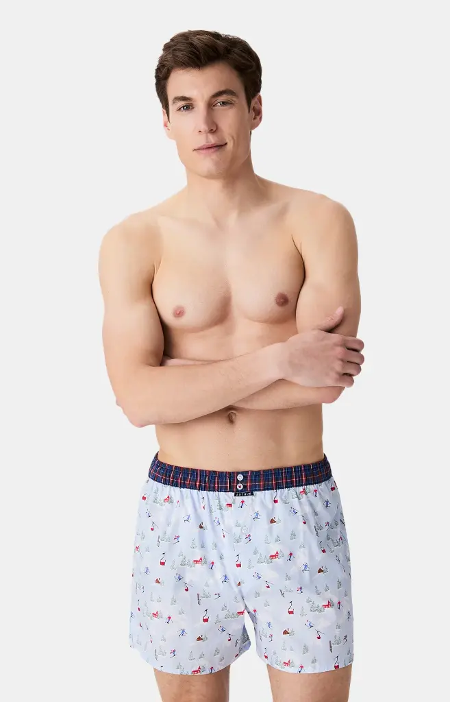 Caleçon américain homme avec maintien 100% coton bio ARTHUR "Le Club" CSP - Ciel 1181H25