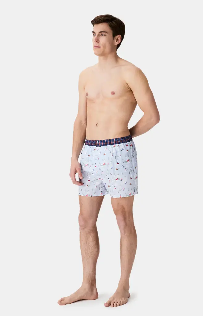 Caleçon américain homme avec maintien 100% coton bio ARTHUR "Le Club" CSP - Ciel 1181H25