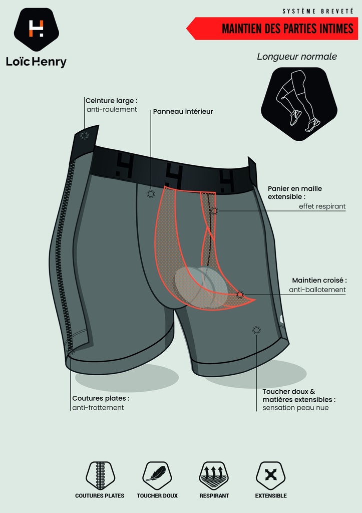 Boxer homme fantaisie microfibre avec maintien intérieur LOIC HENRY "Identity" KBI115X - Forest