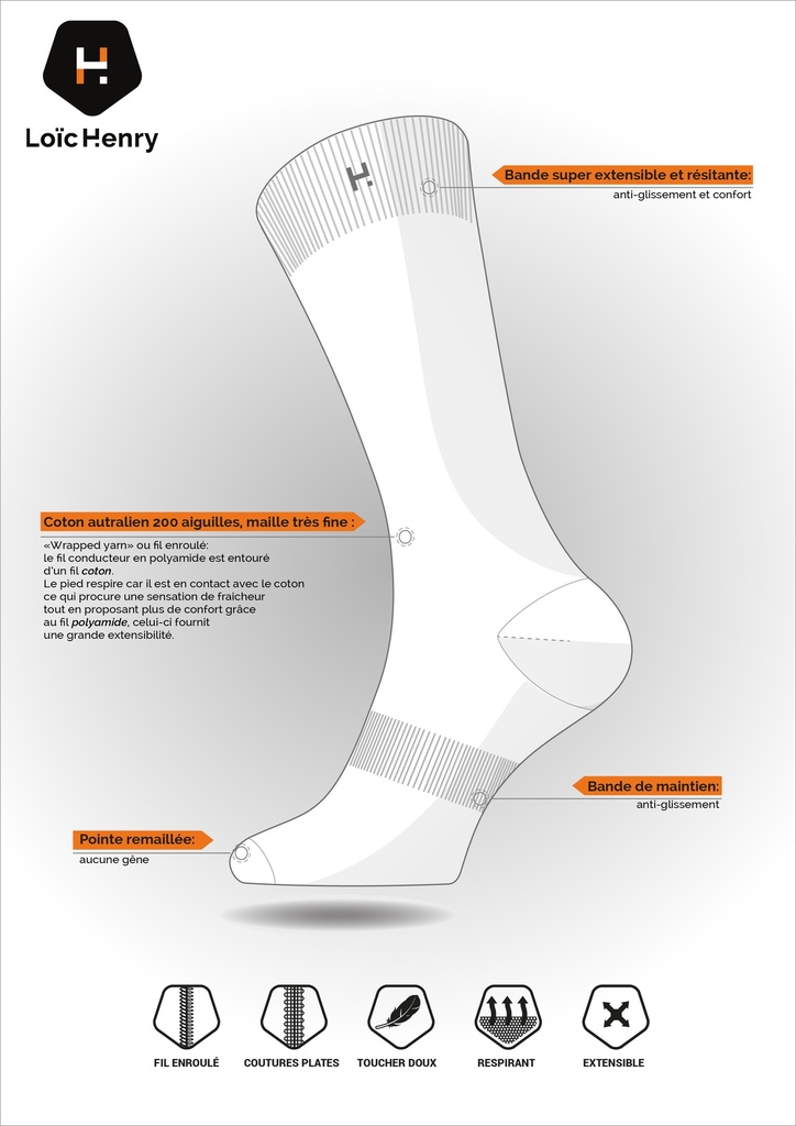Chaussette homme fantaisie LOIC HENRY "LH" KSJ001 - Noir 
