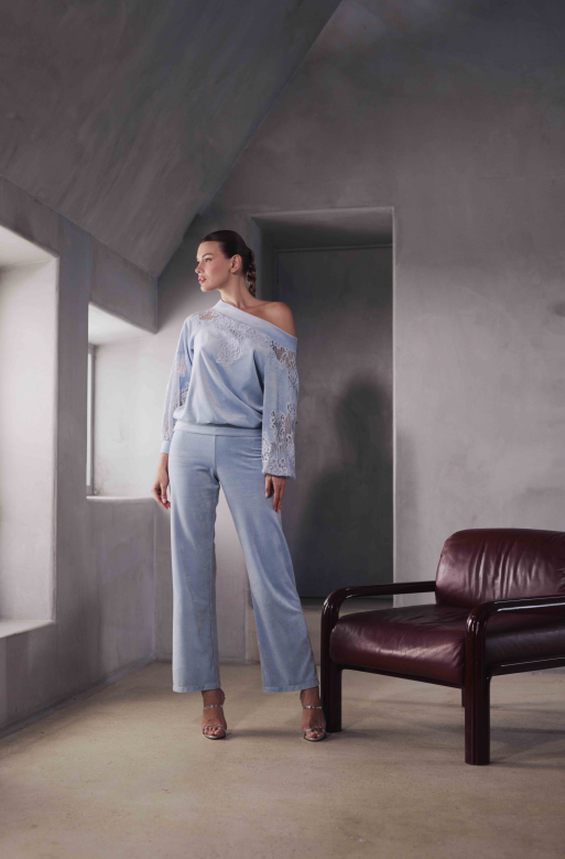 Pyjama en velours et dentelle MARJOLAINE "Brenda" 5BRA0501 + PA5285801 - Acier 0062