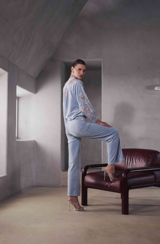 Pyjama en velours et dentelle MARJOLAINE "Brenda" 5BRA0501 + PA5285801 - Acier 0062