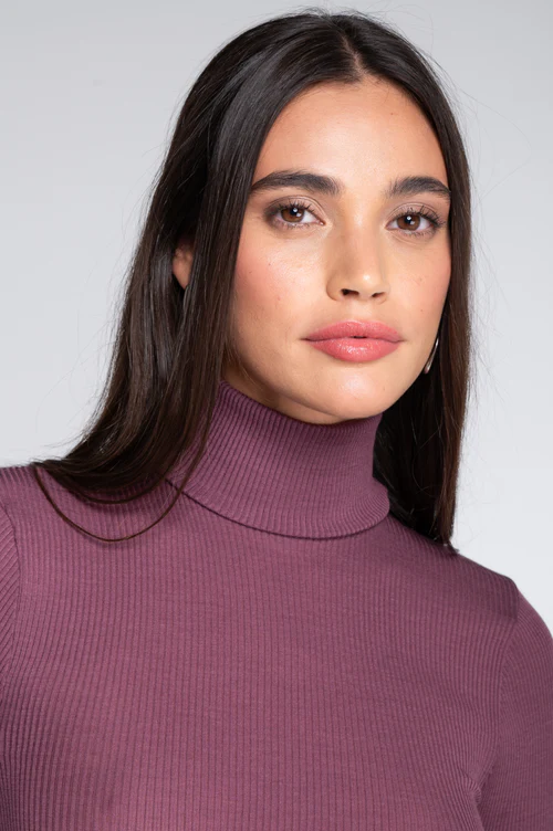 Sous pull à côte laine & soie OSCALITO 3438 - Agata Prune 699