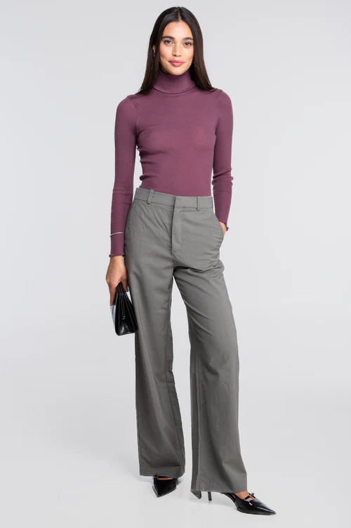 Sous pull à côte laine & soie OSCALITO 3438 - Agata Prune 699