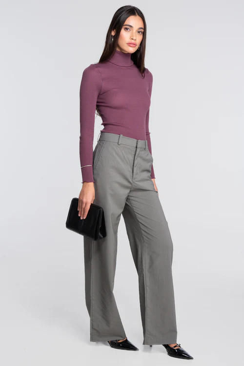 Sous pull à côte laine & soie OSCALITO 3438 - Agata Prune 699