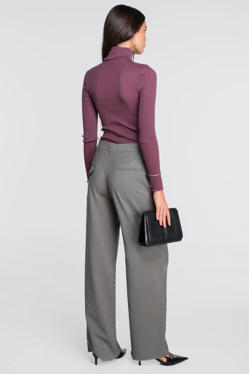 Sous pull à côte laine & soie OSCALITO 3438 - Agata Prune 699