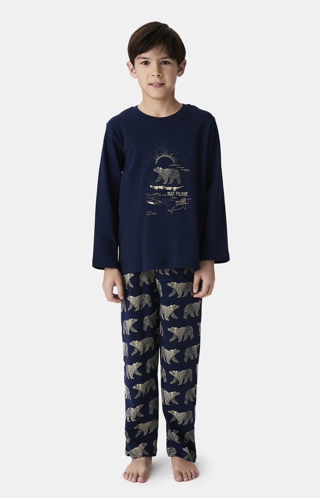 Pyjama long enfant 100% coton bio ARTHUR "Nuit Polaire" LUK - Marine POLAH25