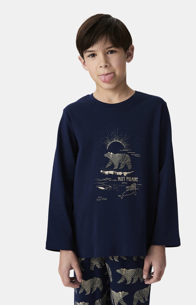 Pyjama long enfant 100% coton bio ARTHUR "Nuit Polaire" LUK - Marine POLAH25