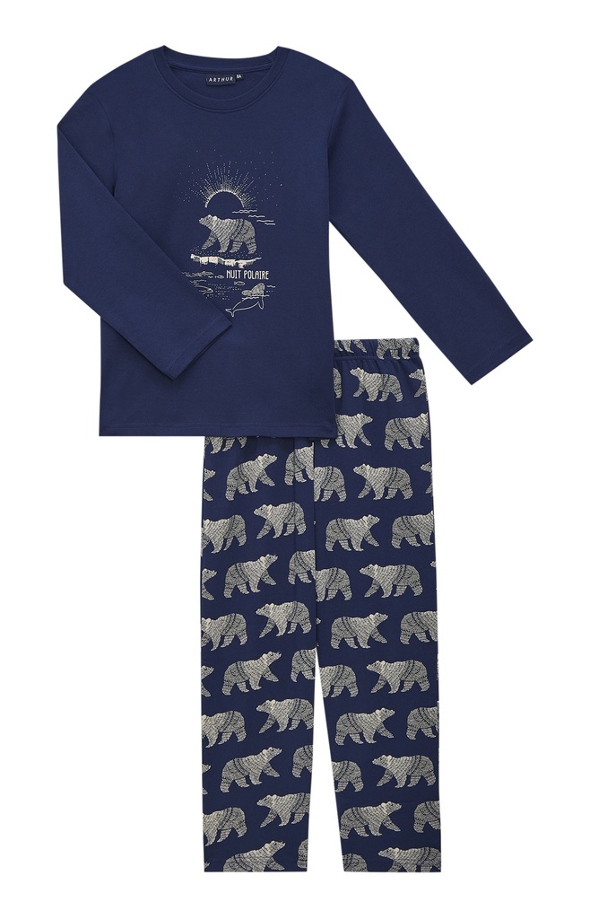Pyjama long enfant 100% coton bio ARTHUR "Nuit Polaire" LUK - Marine POLAH25